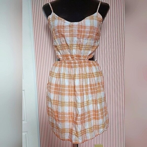 Cottagecore American Eagle Mini Dress Sz Small Plaid Backless Summer Sundress - Picture 1 of 7
